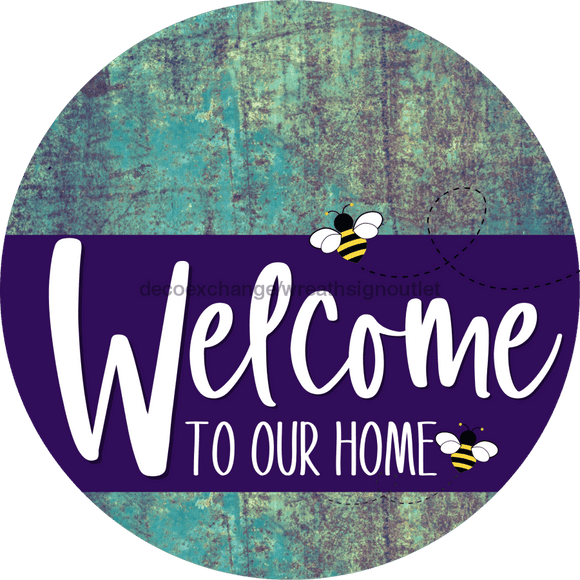 Welcome To Our Home Sign Bee Purple Stripe Petina Look Decoe-3051-Dh 18 Wood Round