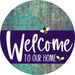 Welcome To Our Home Sign Bee Purple Stripe Petina Look Decoe-3051-Dh 18 Wood Round