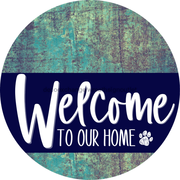 Welcome To Our Home Sign Dog Navy Stripe Petina Look Decoe-3712-Dh 18 Wood Round