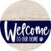 Welcome To Our Home Sign Dog Navy Stripe White Wash Decoe-3714-Dh 18 Wood Round