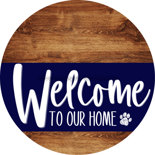 Welcome To Our Home Sign Dog Navy Stripe Wood Grain Decoe-3708-Dh 18 Round
