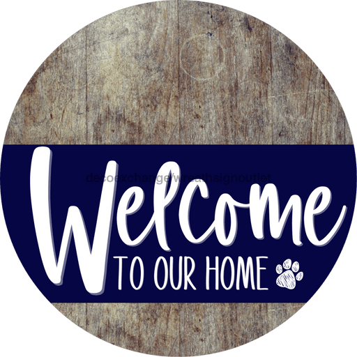 Welcome To Our Home Sign Dog Navy Stripe Wood Grain Decoe-3711-Dh 18 Round