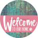 Welcome To Our Home Sign Dog Pink Stripe Petina Look Decoe-3792-Dh 18 Wood Round