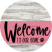Welcome To Our Home Sign Dog Pink Stripe White Wash Decoe-3785-Dh 18 Wood Round