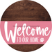 Welcome To Our Home Sign Dog Pink Stripe Wood Grain Decoe-3789-Dh 18 Round