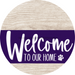 Welcome To Our Home Sign Dog Purple Stripe White Wash Decoe-3814-Dh 18 Wood Round