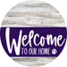 Welcome To Our Home Sign Dog Purple Stripe White Wash Decoe-3815-Dh 18 Wood Round