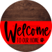 Welcome To Our Home Sign Dog Red Stripe Wood Grain Decoe-3739-Dh 18 Round