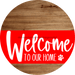 Welcome To Our Home Sign Dog Red Stripe Wood Grain Decoe-3747-Dh 18 Round