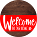 Welcome To Our Home Sign Dog Red Stripe Wood Grain Decoe-3749-Dh 18 Round