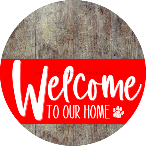 Welcome To Our Home Sign Dog Red Stripe Wood Grain Decoe-3751-Dh 18 Round