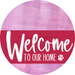 Welcome To Our Home Sign Dog Viva Magenta Stripe Pink Stain Decoe-3833-Dh 18 Wood Round