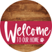 Welcome To Our Home Sign Dog Viva Magenta Stripe Wood Grain Decoe-3828-Dh 18 Round