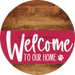 Welcome To Our Home Sign Dog Viva Magenta Stripe Wood Grain Decoe-3828-Dh 18 Round