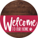 Welcome To Our Home Sign Dog Viva Magenta Stripe Wood Grain Decoe-3829-Dh 18 Round