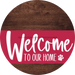 Welcome To Our Home Sign Dog Viva Magenta Stripe Wood Grain Decoe-3829-Dh 18 Round