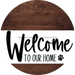Welcome To Our Home Sign Dog White Stripe Wood Grain Decoe-3699-Dh 18 Round