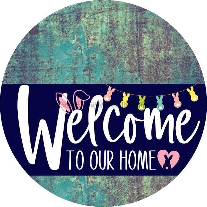 Welcome To Our Home Sign Easter Navy Stripe Petina Look Decoe-3408-Dh 18 Wood Round