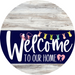 Welcome To Our Home Sign Easter Navy Stripe White Wash Decoe-3411-Dh 18 Wood Round