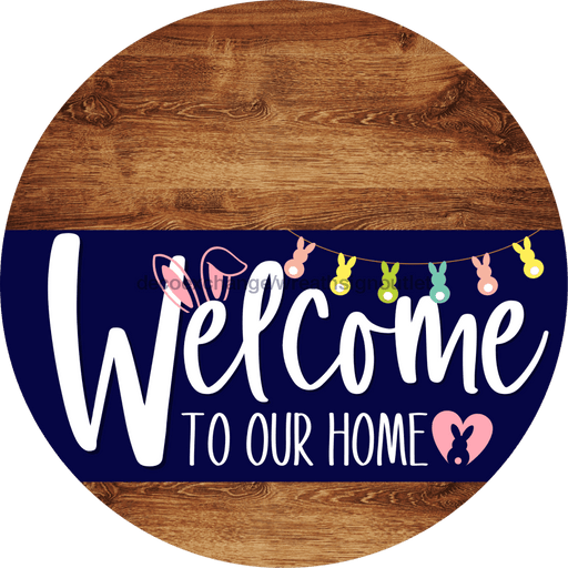 Welcome To Our Home Sign Easter Navy Stripe Wood Grain Decoe-3404-Dh 18 Round