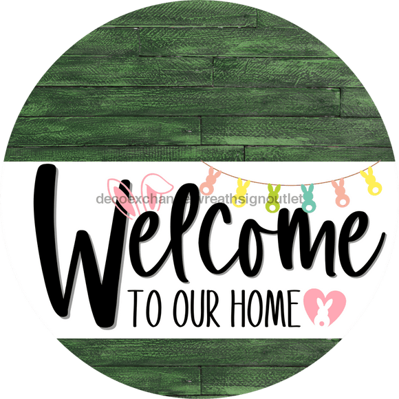 Welcome To Our Home Sign Easter White Stripe Green Stain Decoe-3402-Dh 18 Wood Round