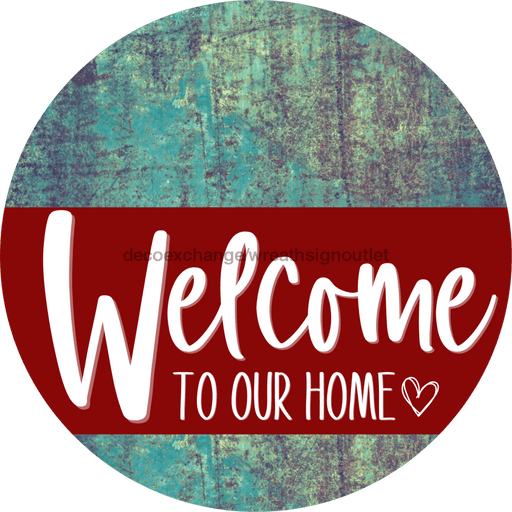 Welcome To Our Home Sign Heart Dark Red Stripe Petina Look Decoe-2838-Dh 18 Wood Round