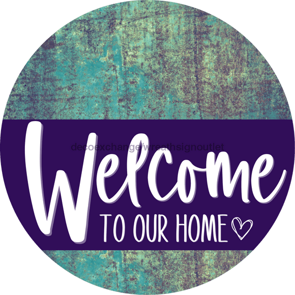 Welcome To Our Home Sign Heart Purple Stripe Petina Look Decoe-2878-Dh 18 Wood Round