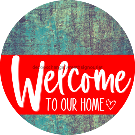 Welcome To Our Home Sign Heart Red Stripe Petina Look Decoe-2818-Dh 18 Wood Round
