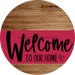 Welcome To Our Home Sign Heart Viva Magenta Stripe Wood Grain Decoe-2883-Dh 18 Round