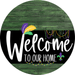 Welcome To Our Home Sign Mardi Gras Black Stripe Green Stain Decoe-3696-Dh 18 Wood Round
