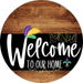 Welcome To Our Home Sign Mardi Gras Black Stripe Wood Grain Decoe-3688-Dh 18 Round