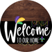 Welcome To Our Home Sign Mardi Gras Black Stripe Wood Grain Decoe-3689-Dh 18 Round