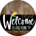 Welcome To Our Home Sign Mardi Gras Black Stripe Wood Grain Decoe-3690-Dh 18 Round
