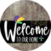 Welcome To Our Home Sign Mardi Gras Black Stripe Wood Grain Decoe-3691-Dh 18 Round