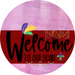 Welcome To Our Home Sign Mardi Gras Dark Red Stripe Pink Stain Decoe-3611-Dh 18 Wood Round
