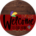 Welcome To Our Home Sign Mardi Gras Dark Red Stripe Wood Grain Decoe-3607-Dh 18 Round
