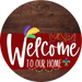 Welcome To Our Home Sign Mardi Gras Dark Red Stripe Wood Grain Decoe-3617-Dh 18 Round