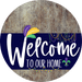 Welcome To Our Home Sign Mardi Gras Navy Stripe Wood Grain Decoe-3559-Dh 18 Round