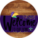 Welcome To Our Home Sign Mardi Gras Purple Stripe Wood Grain Decoe-3646-Dh 18 Round