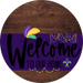 Welcome To Our Home Sign Mardi Gras Purple Stripe Wood Grain Decoe-3647-Dh 18 Round