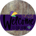 Welcome To Our Home Sign Mardi Gras Purple Stripe Wood Grain Decoe-3649-Dh 18 Round