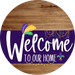Welcome To Our Home Sign Mardi Gras Purple Stripe Wood Grain Decoe-3655-Dh 18 Round