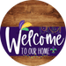 Welcome To Our Home Sign Mardi Gras Purple Stripe Wood Grain Decoe-3656-Dh 18 Round