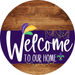 Welcome To Our Home Sign Mardi Gras Purple Stripe Wood Grain Decoe-3656-Dh 18 Round