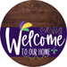 Welcome To Our Home Sign Mardi Gras Purple Stripe Wood Grain Decoe-3657-Dh 18 Round