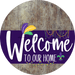 Welcome To Our Home Sign Mardi Gras Purple Stripe Wood Grain Decoe-3659-Dh 18 Round