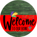 Welcome To Our Home Sign Mardi Gras Red Stripe Green Stain Decoe-3594-Dh 18 Wood Round