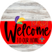 Welcome To Our Home Sign Mardi Gras Red Stripe White Wash Decoe-3593-Dh 18 Wood Round