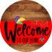 Welcome To Our Home Sign Mardi Gras Red Stripe Wood Grain Decoe-3586-Dh 18 Round
