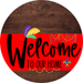 Welcome To Our Home Sign Mardi Gras Red Stripe Wood Grain Decoe-3587-Dh 18 Round